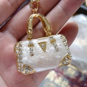 Elegant Gold and White Pearl Women's Handbag Keychain Or Purse Tag